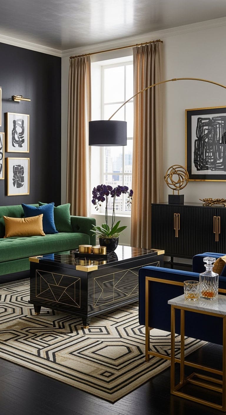 art deco glamorous black lacquer