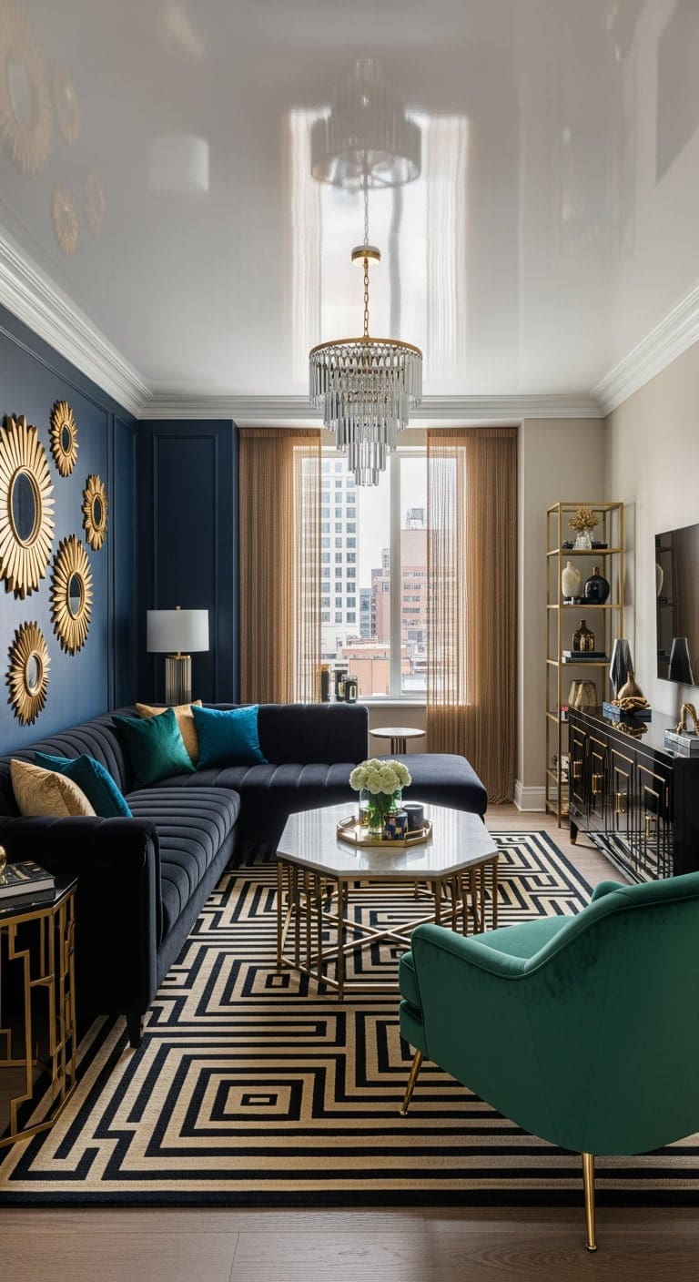 art deco jewel toned sectional