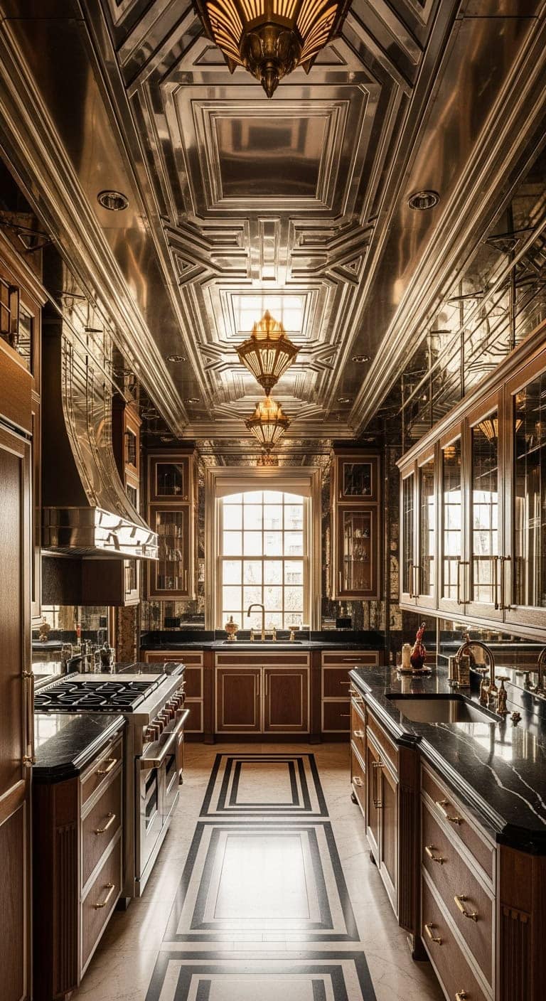 art deco metallic ceiling glamour