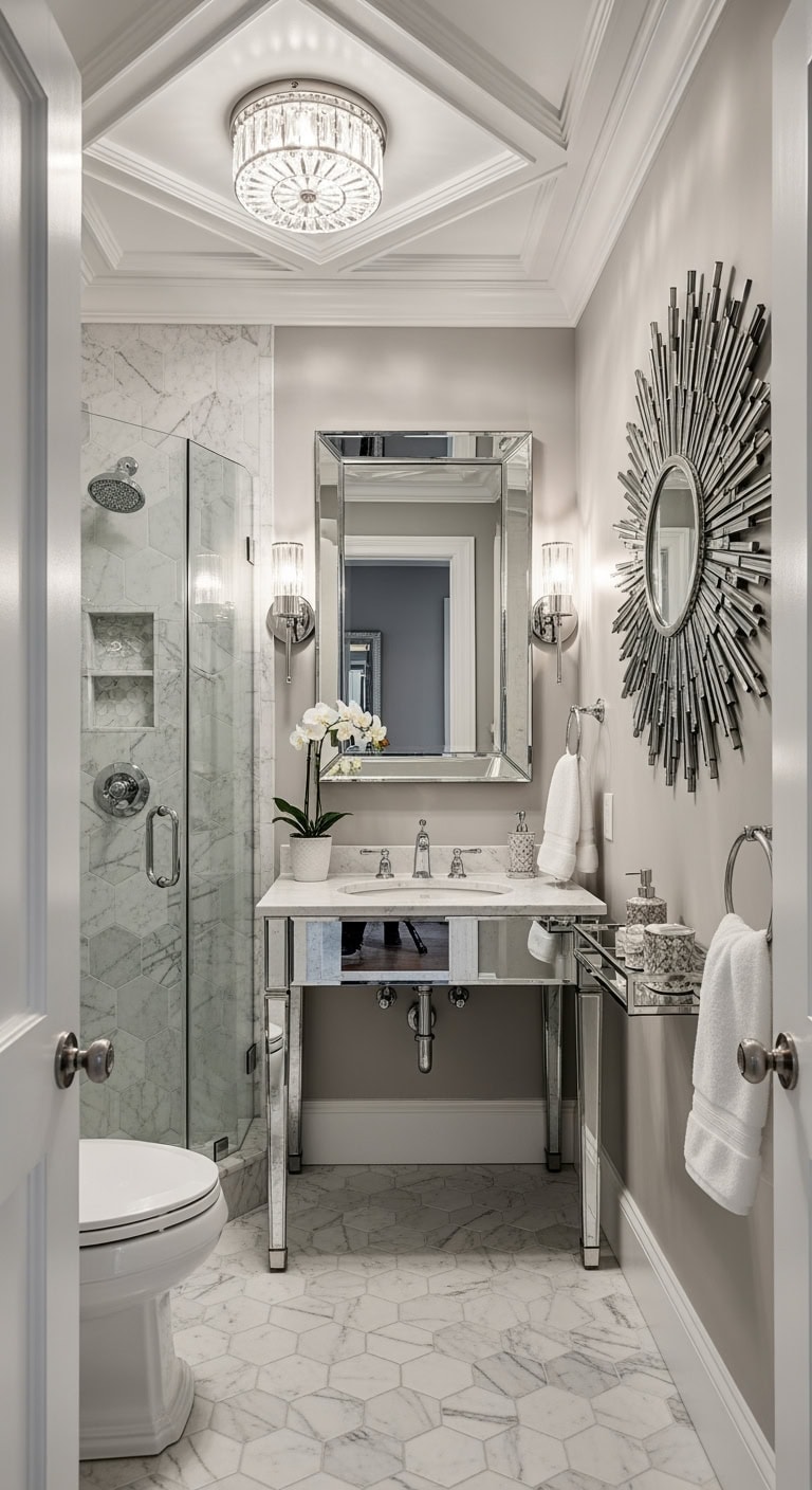 art deco mirrored ensuite glamour