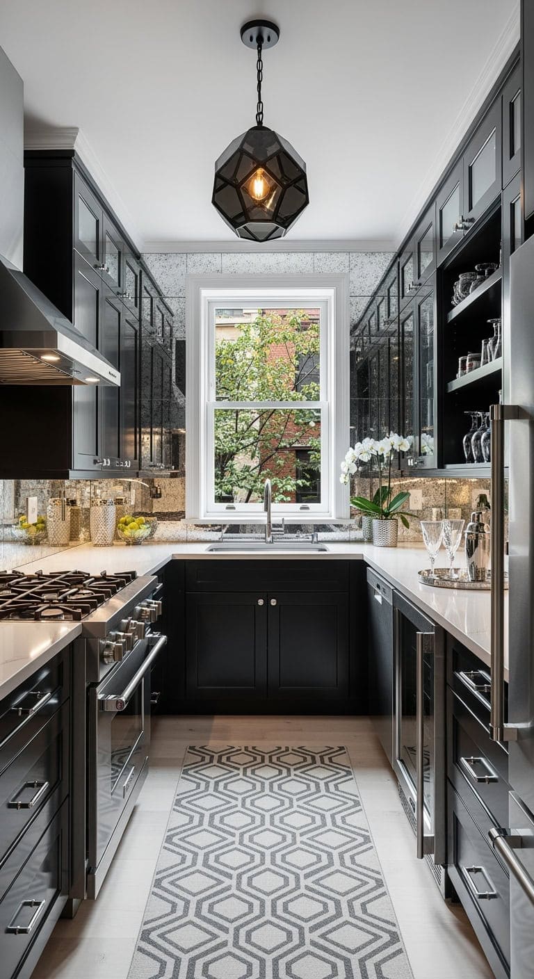 art deco mirrored galley glamour