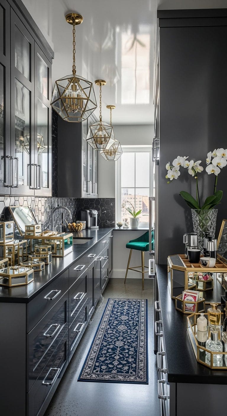 art deco mirrored kitchen glamour
