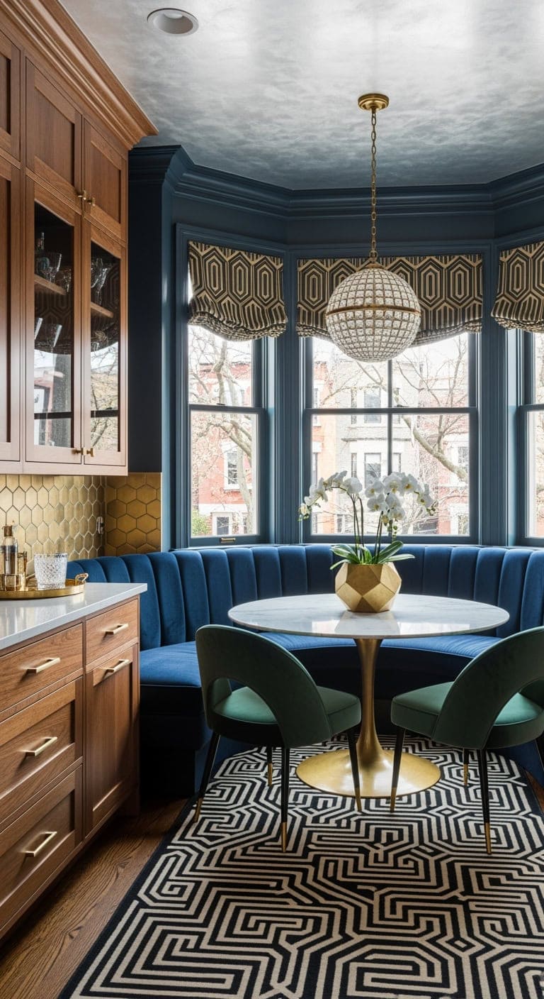 art deco velvet dining nook