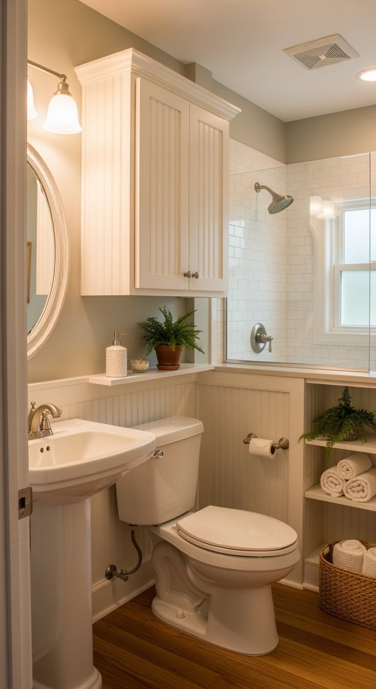 beadboard cottage bathroom shelves