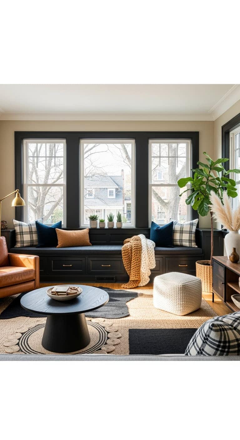 black built in window seating