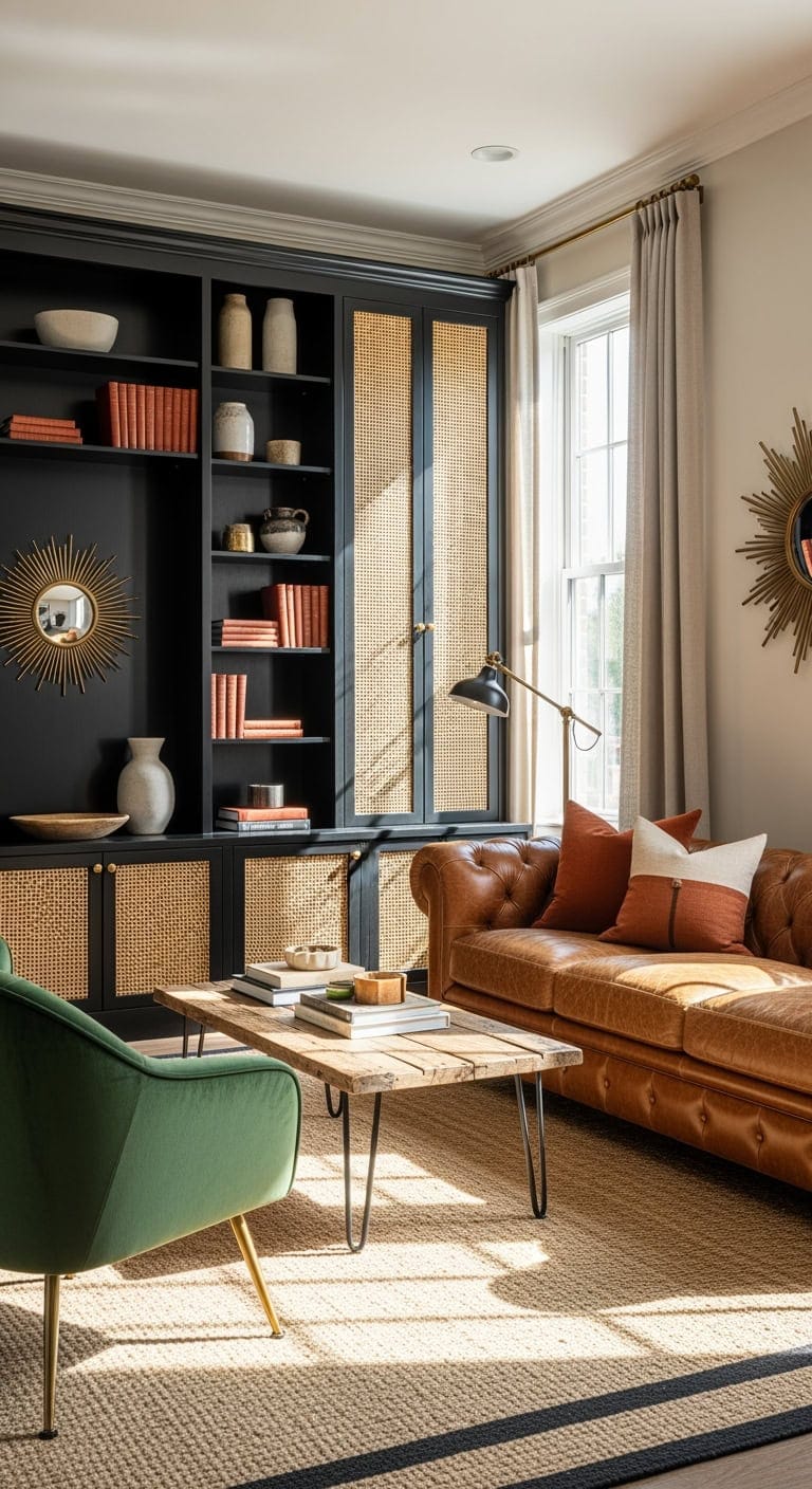 black built ins with cane