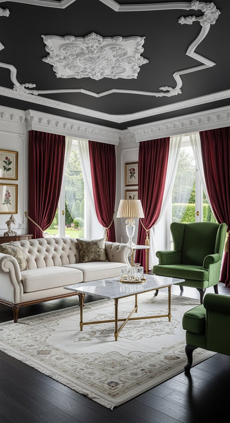 black ceiling adds instant elegance