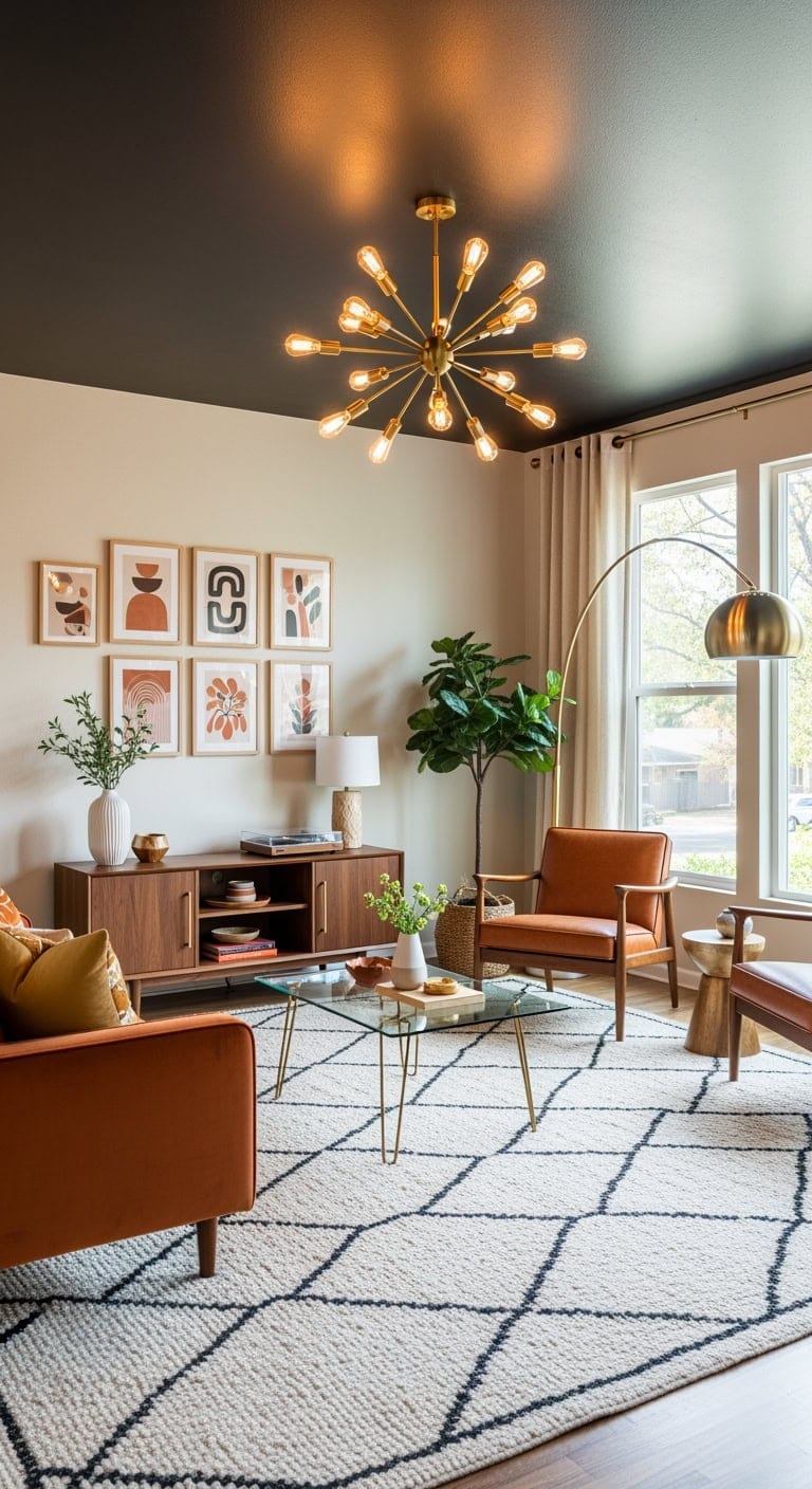 black ceiling brass chandelier