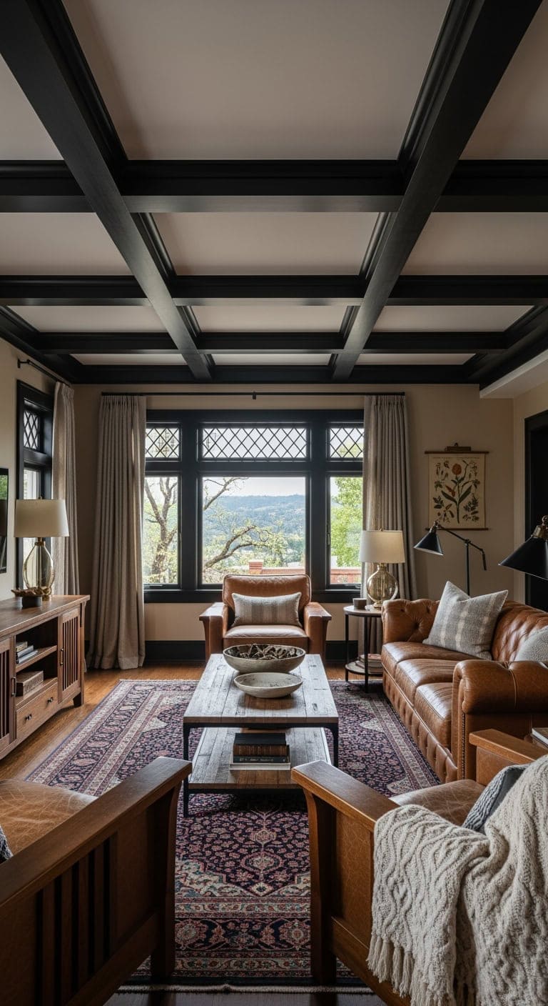 black ceiling dark beams