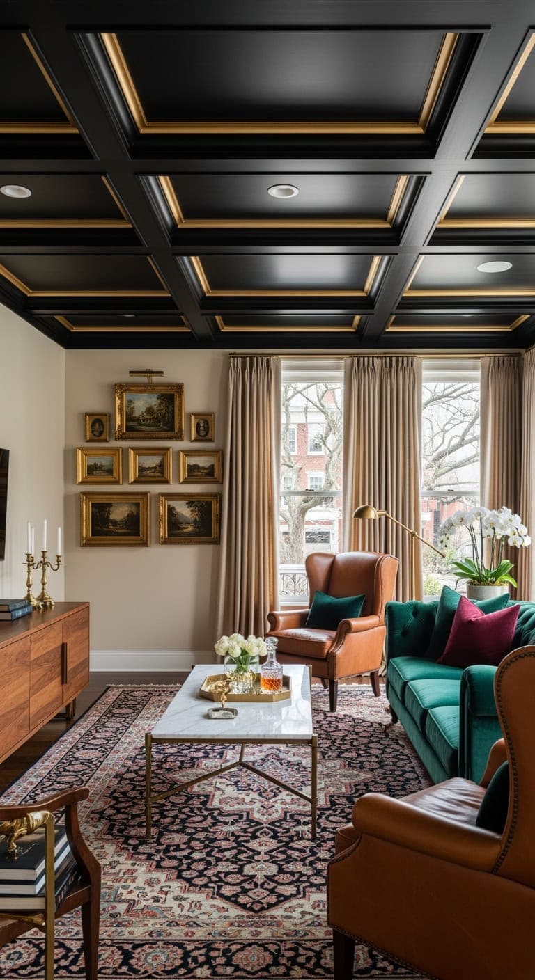 black coffered ceiling elegance