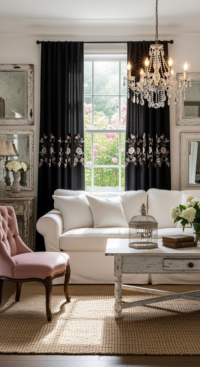 black curtains living room styles