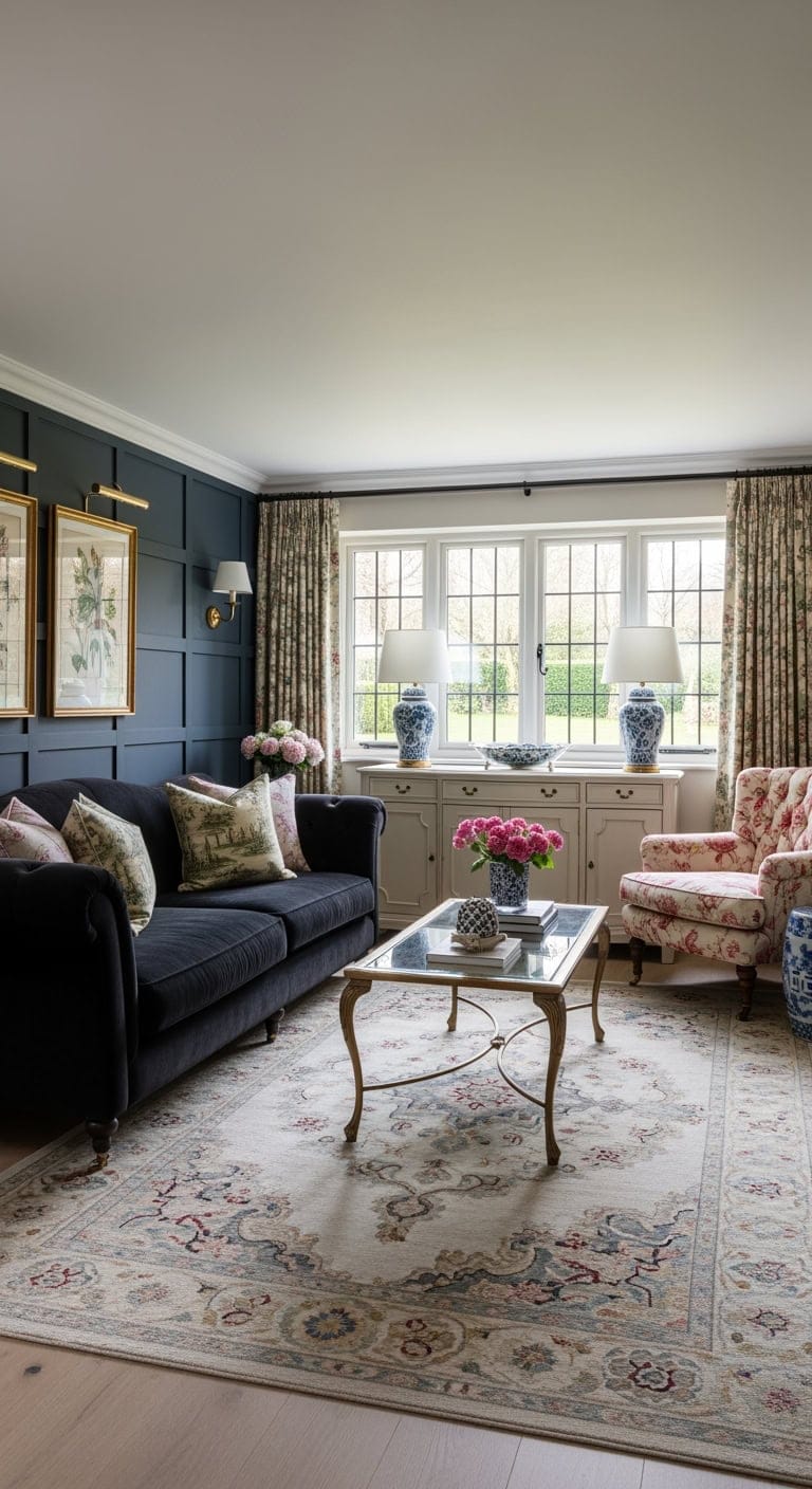 black floral chinoiserie cottage