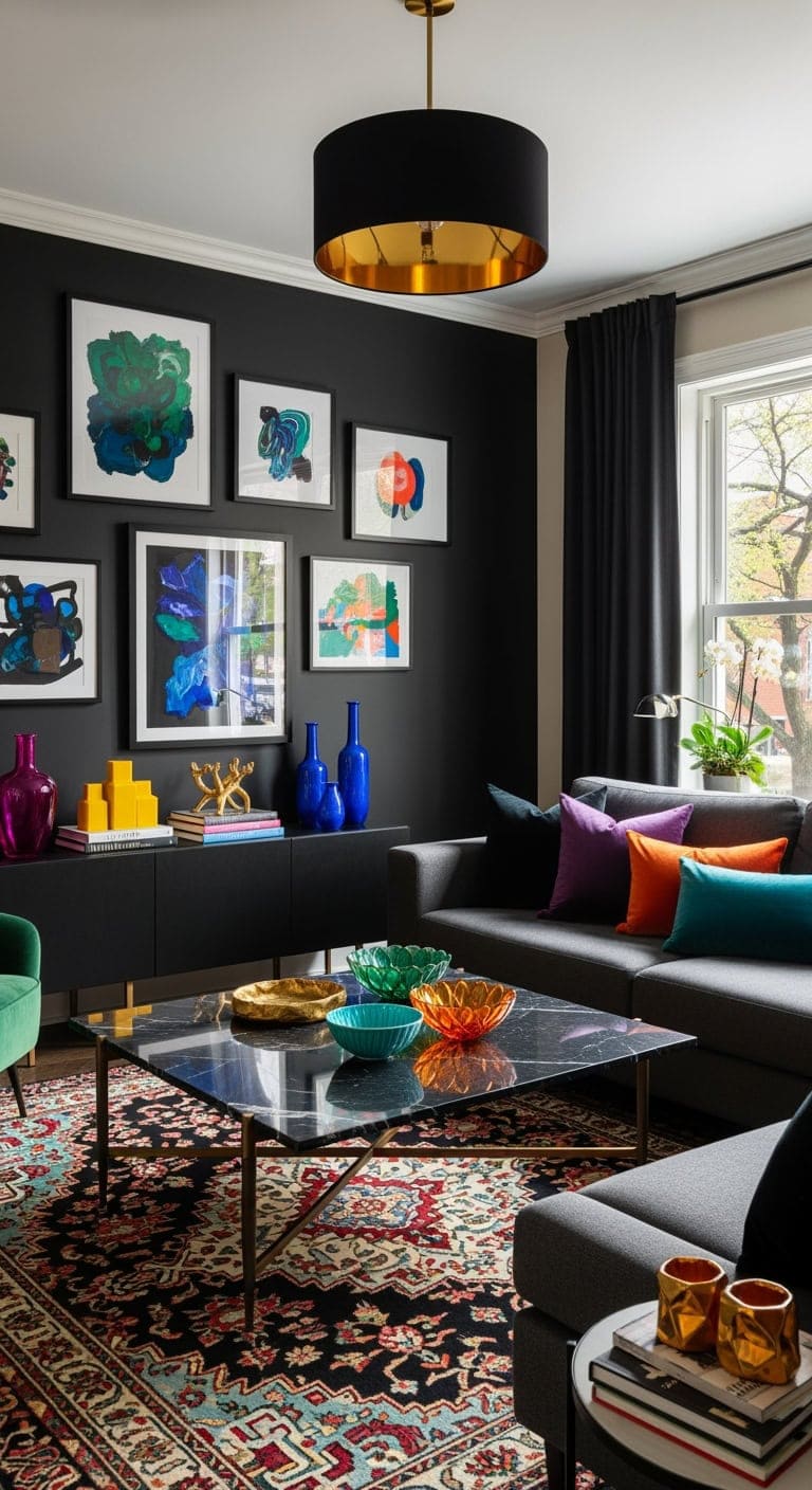 black gallery with jewel tones