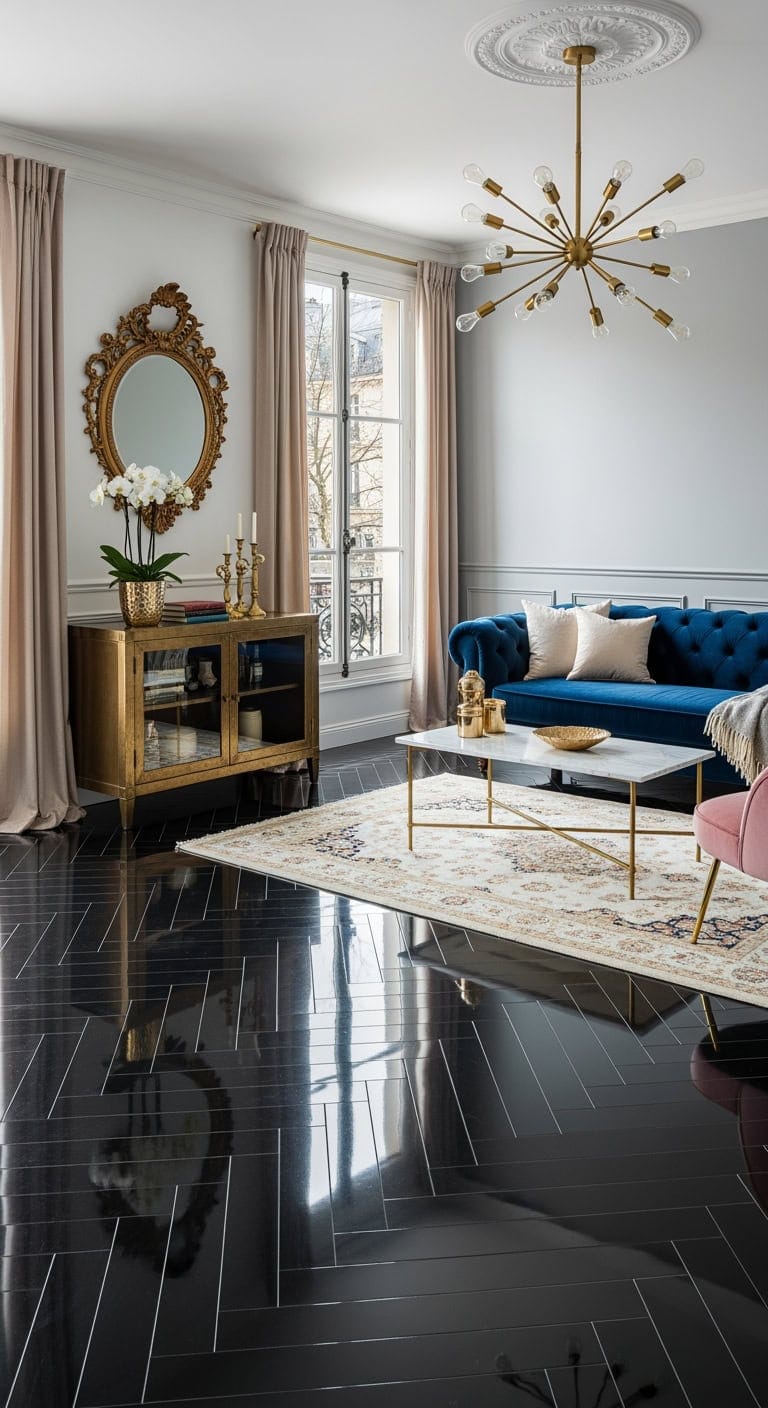 black herringbone parisian glamour