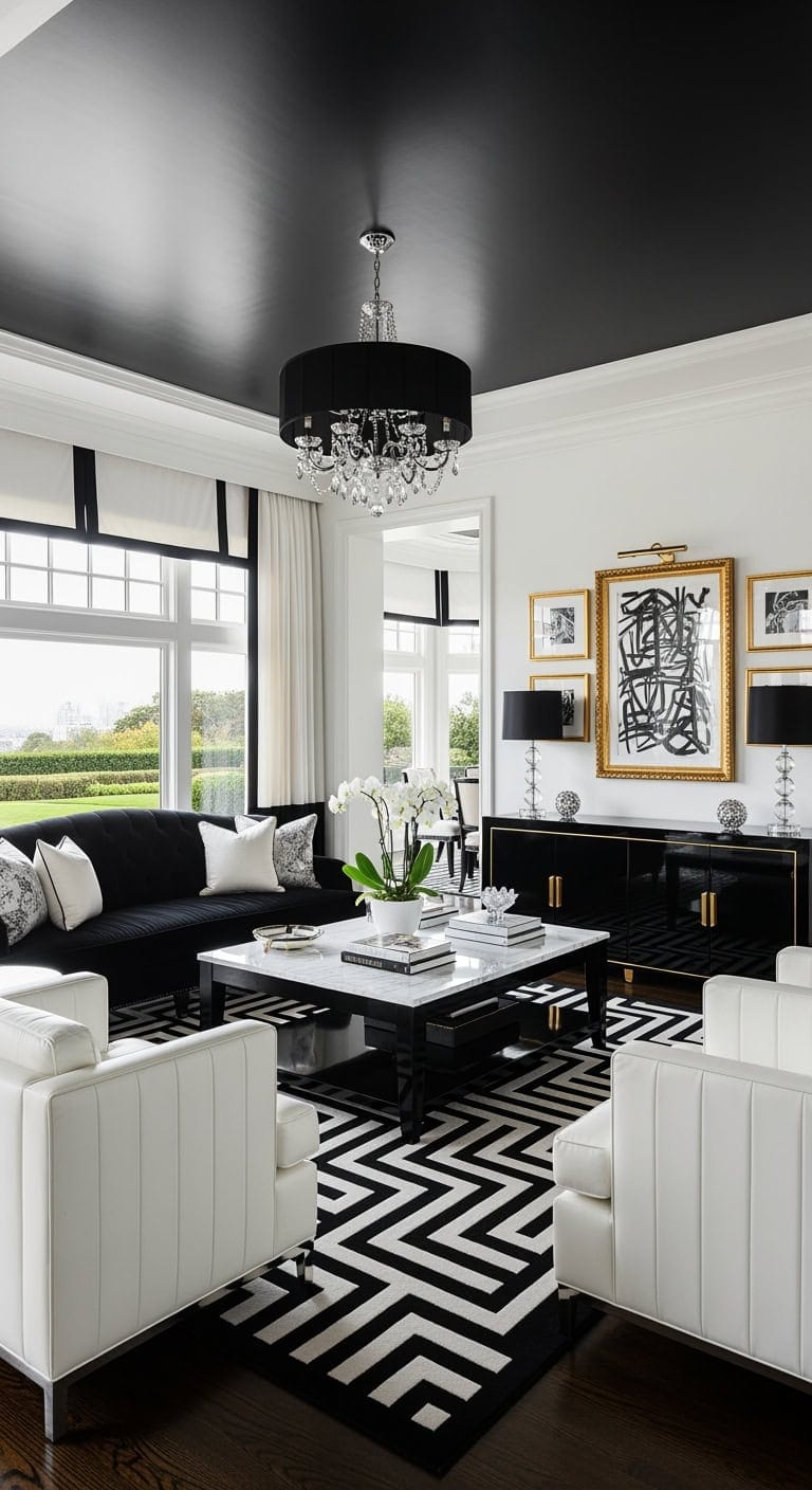 black lacquer white marble glamour