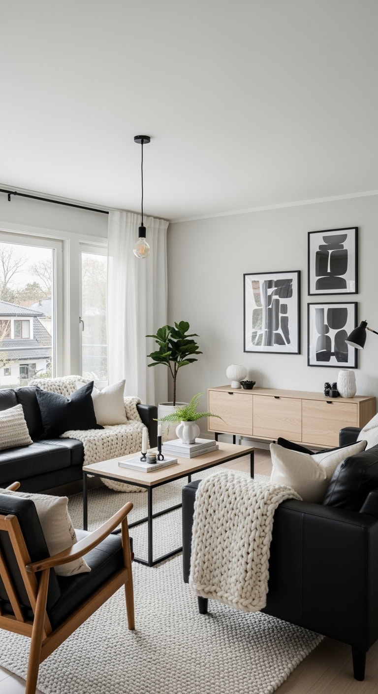 black leather cream textiles