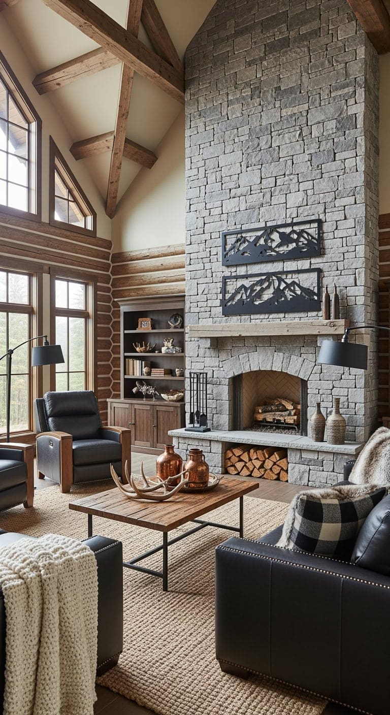 black leather rustic lodge