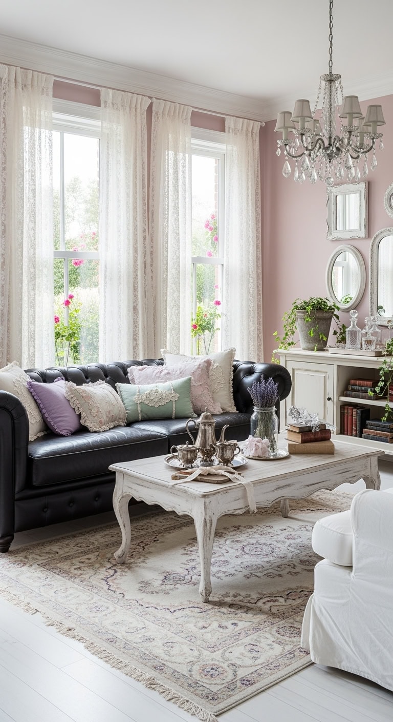 black leather softened with lace