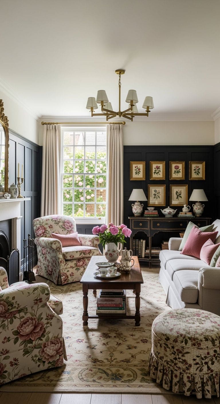 black paneled floral cottage