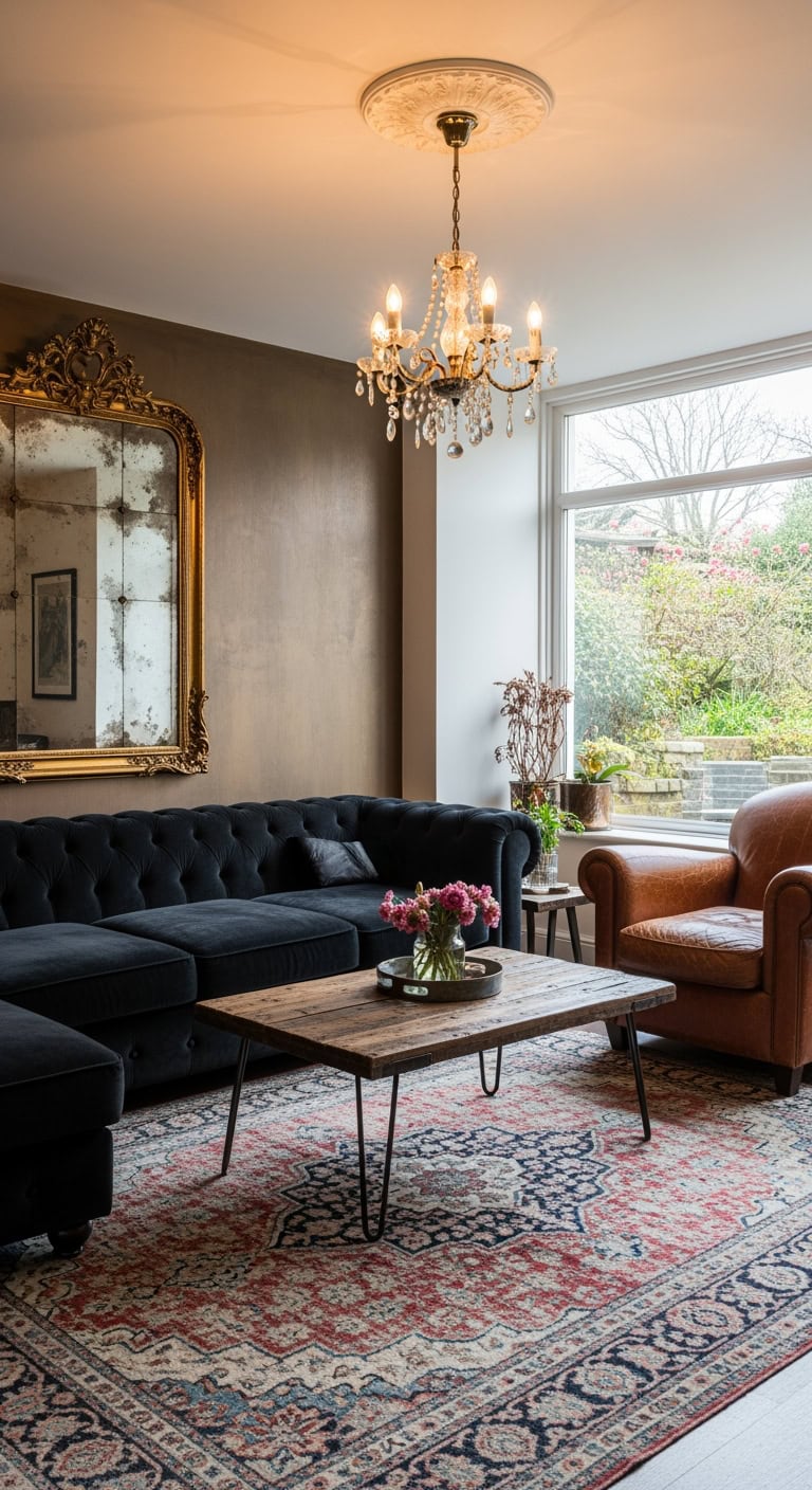 black sectional chic living room