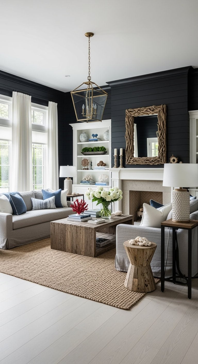 black shiplap bleached floors