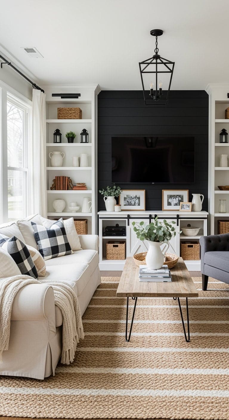 black shiplap with built ins