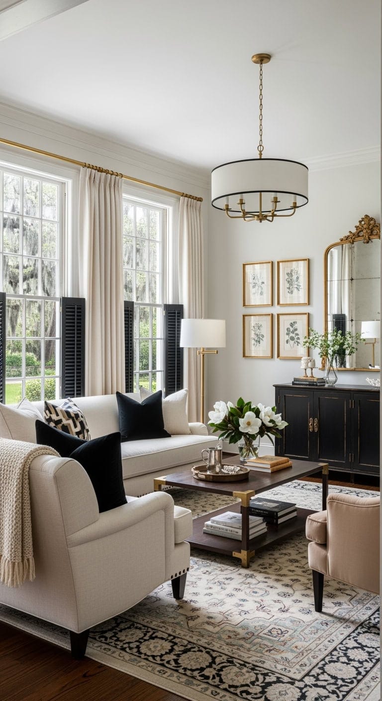 black shutters gold accents