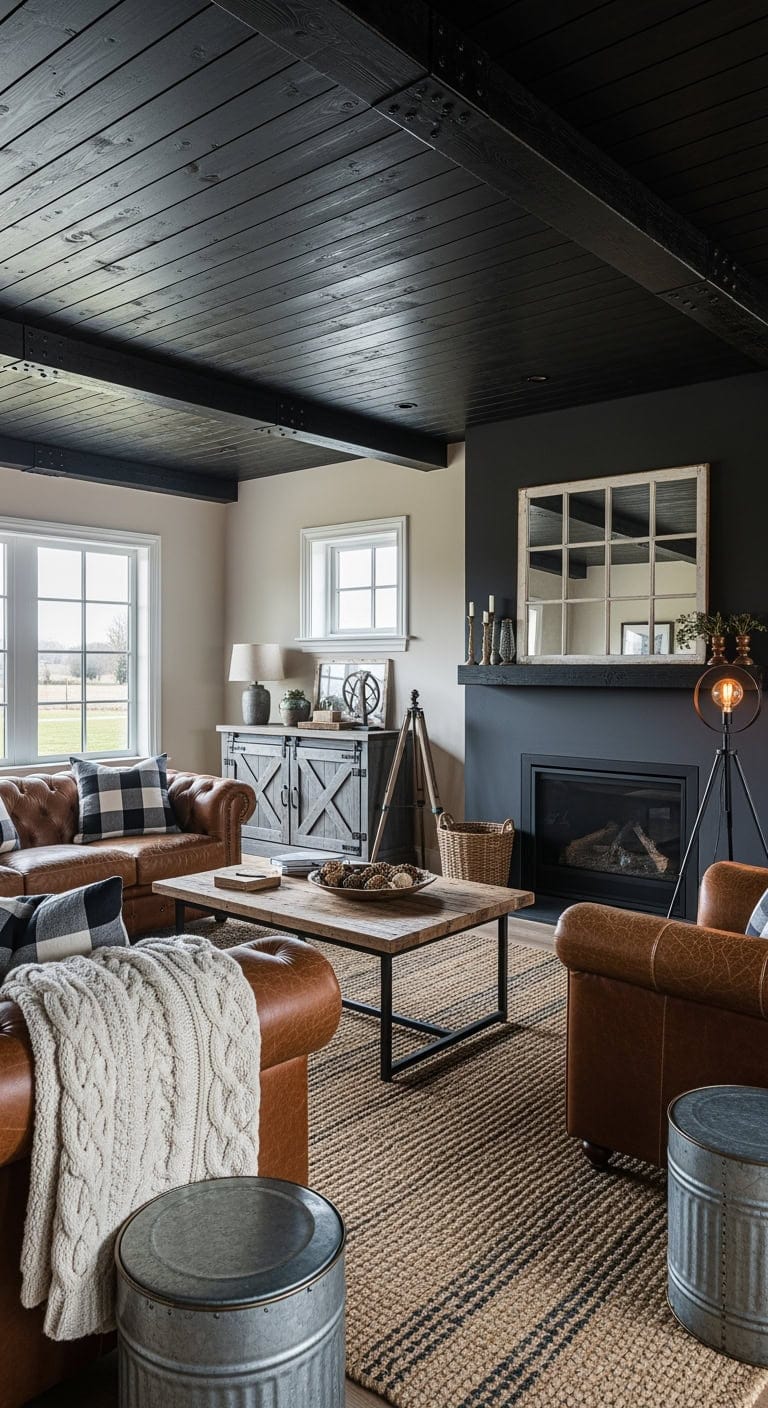 black stained wood ceiling