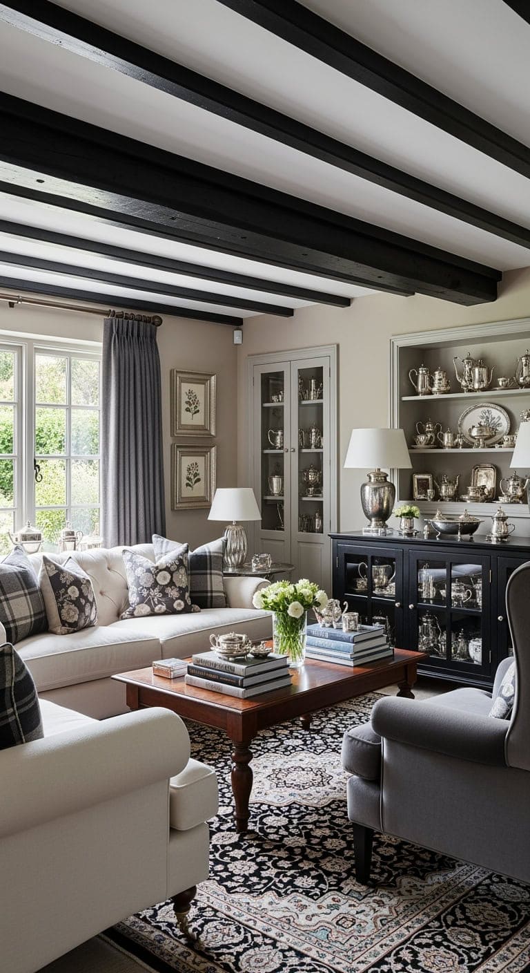 black tudor beams silver accents