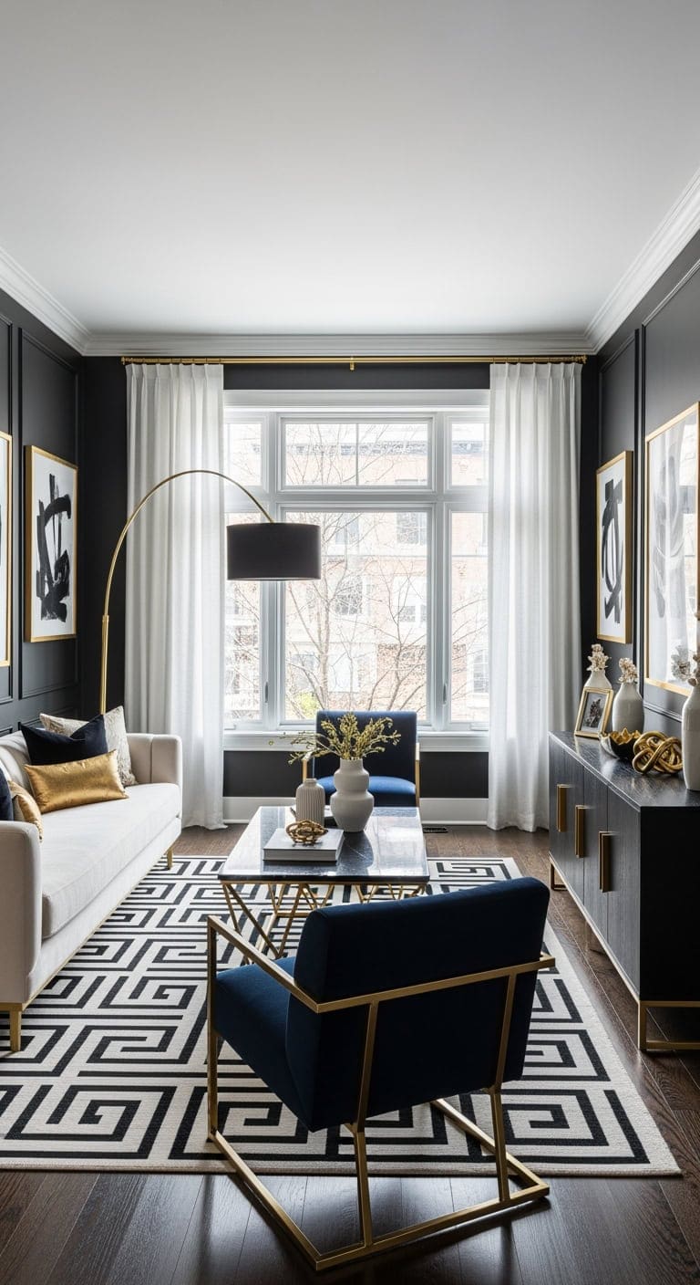 black walls white trim gold