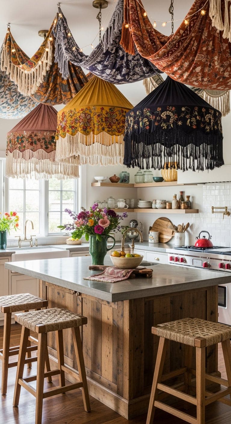 bohemian fabric canopy kitchen