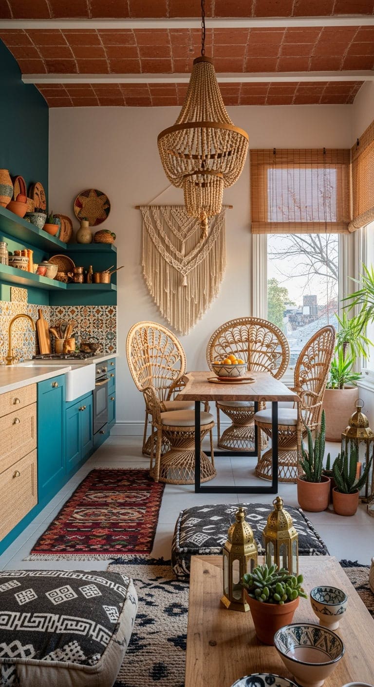 bohemian global textured kitchen