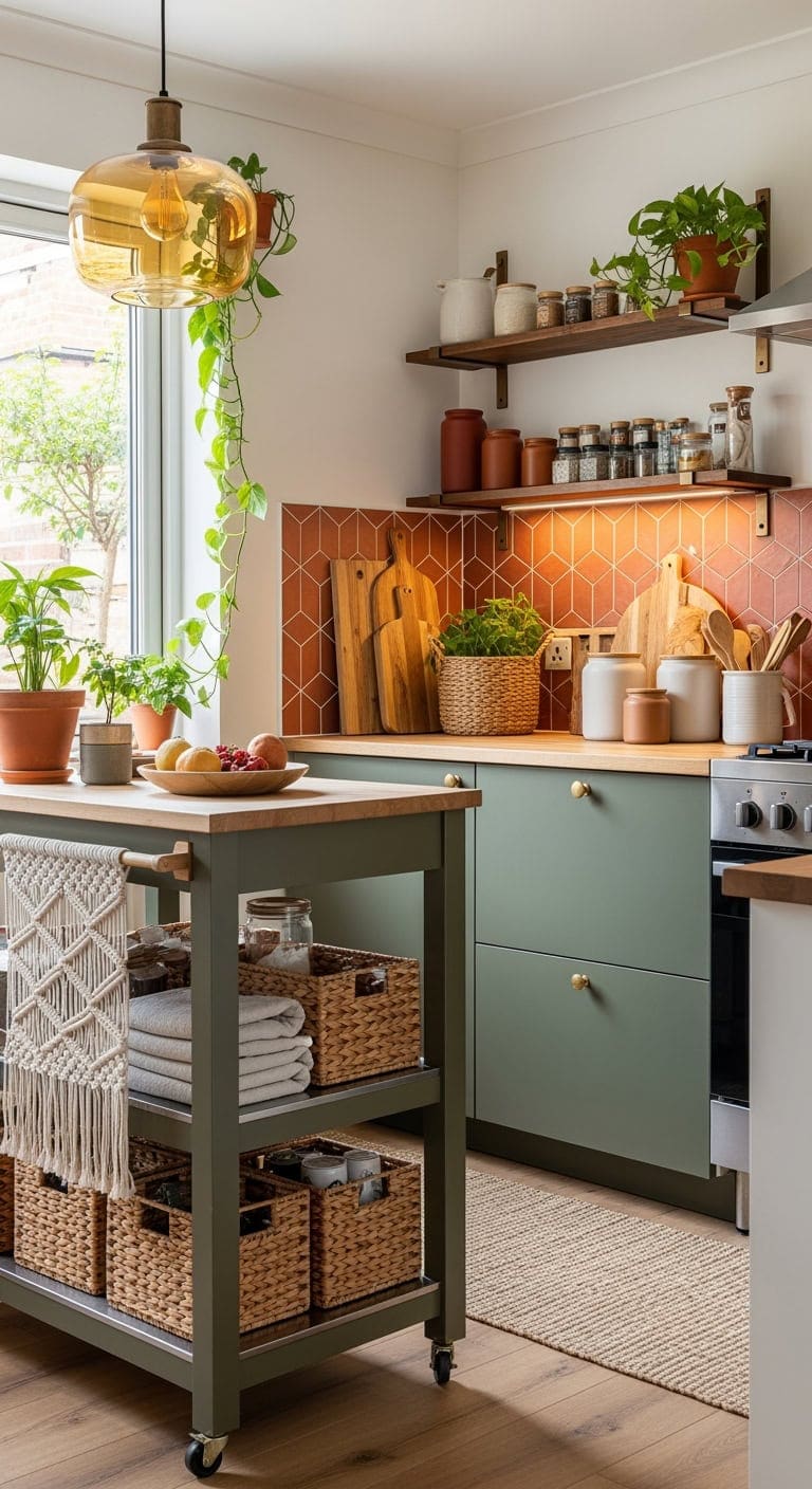 bohemian open shelf compact island