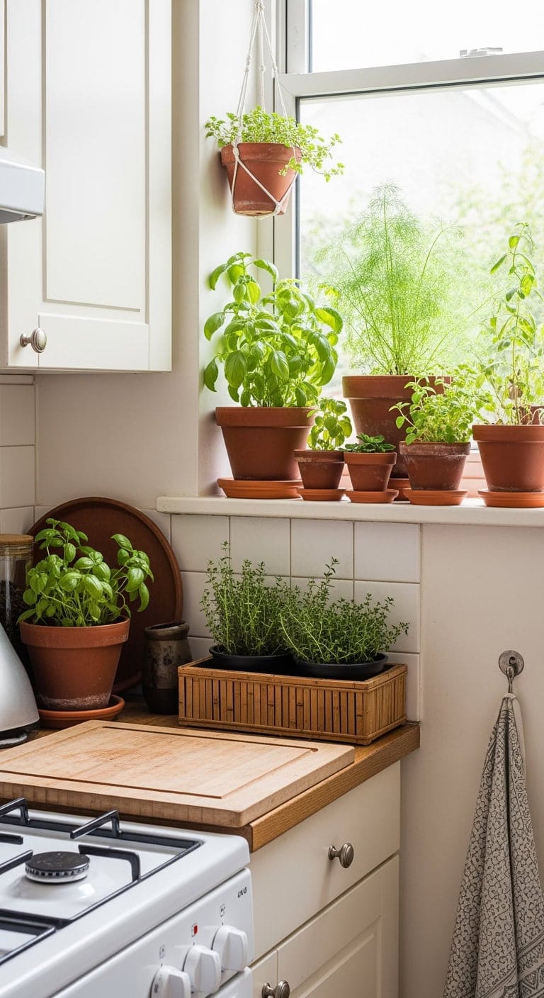 bohemian windowsill herb nook
