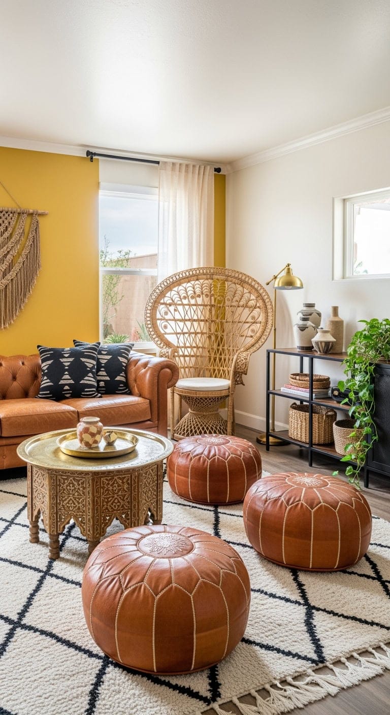 boho moroccan layered tan textiles