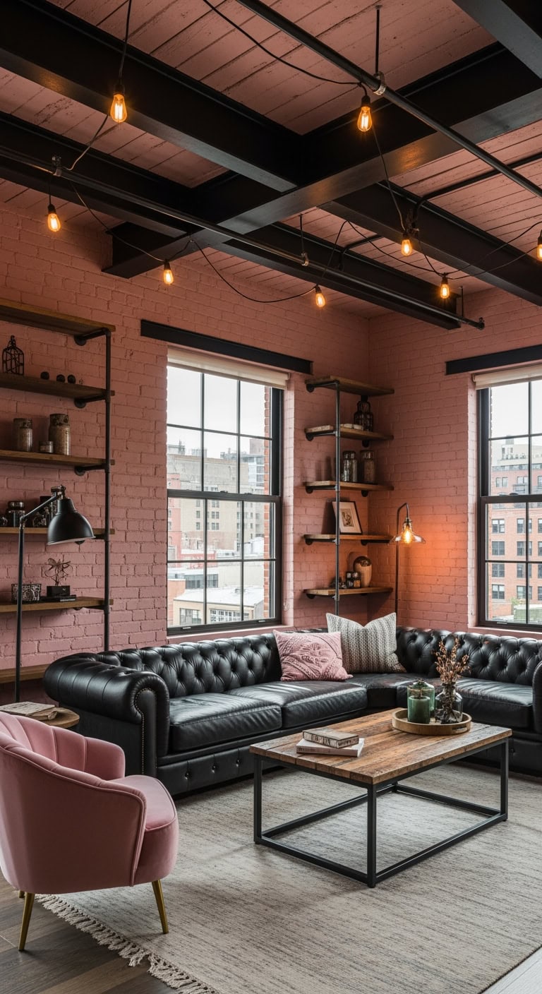 bold pink and black interiors