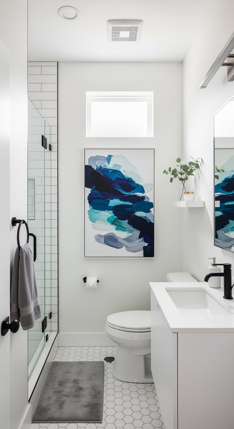 boutique scaled abstract bathroom art