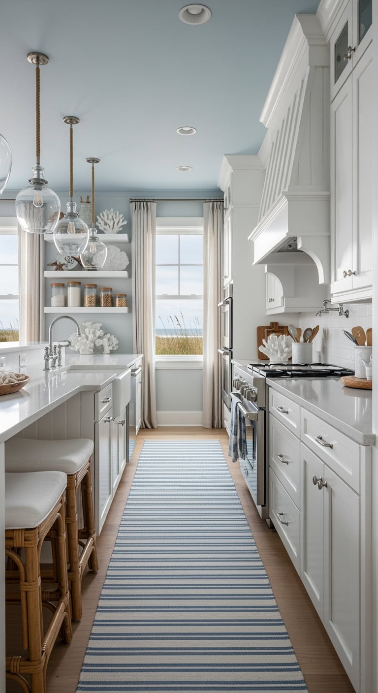 bright coastal galley kitchen makeover