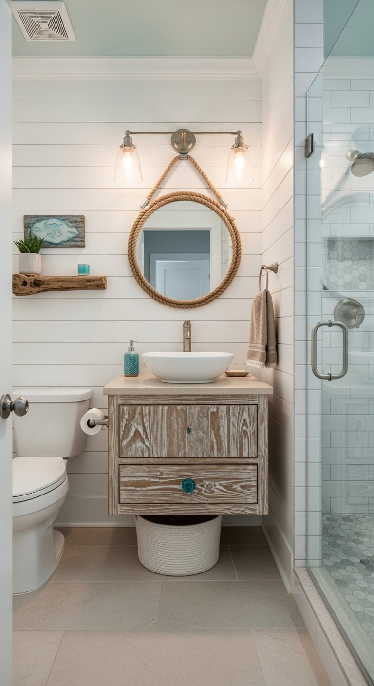 bright coastal shiplap bathroom
