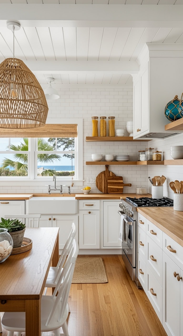 bright coastal white and wood