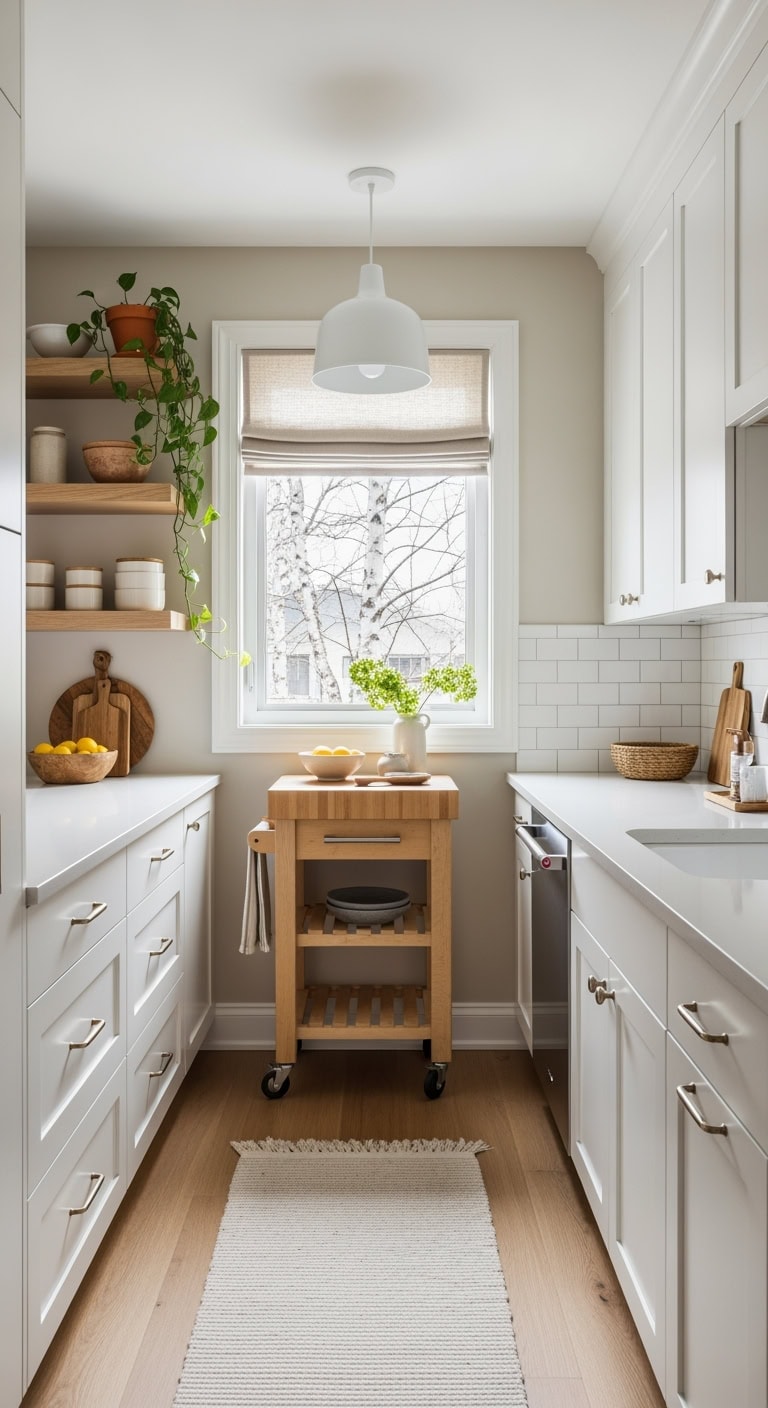 bright narrow scandinavian kitchen cart