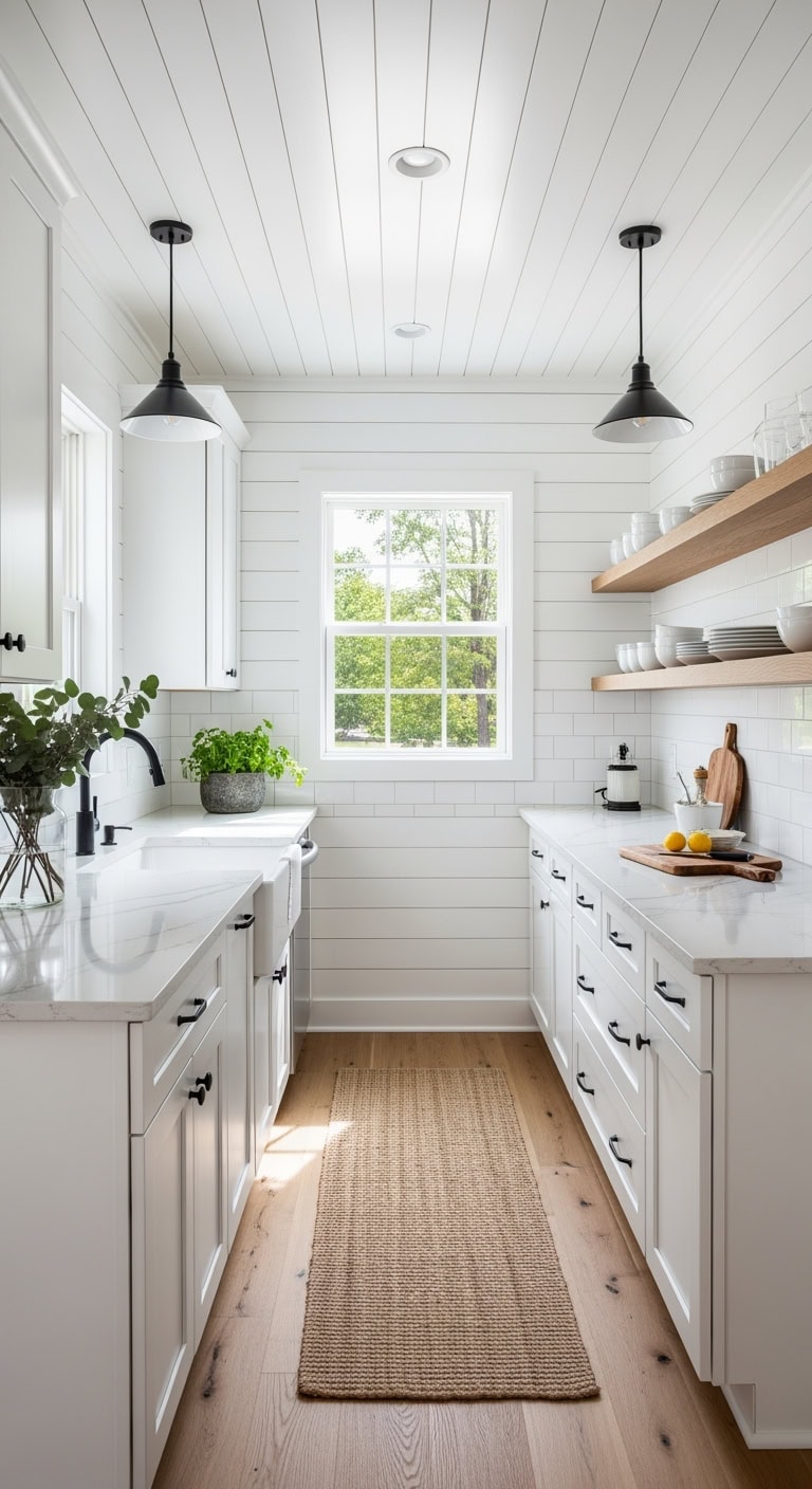 bright white shiplap kitchen