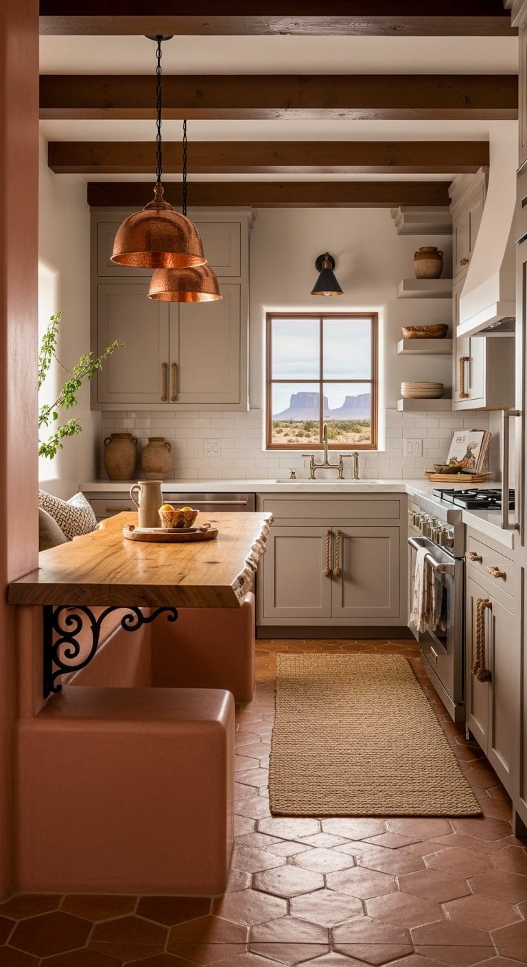 built in rustic adobe table