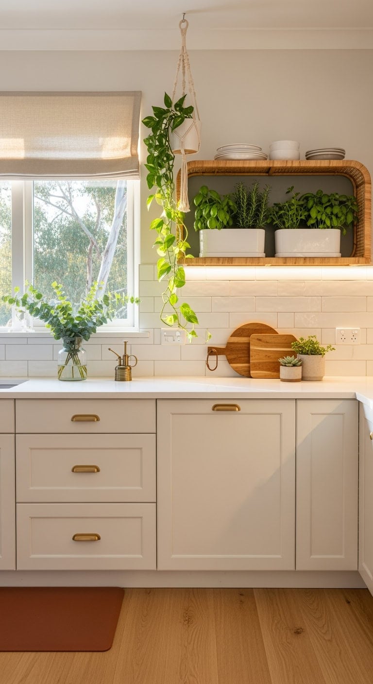 california style kitchen plant styling