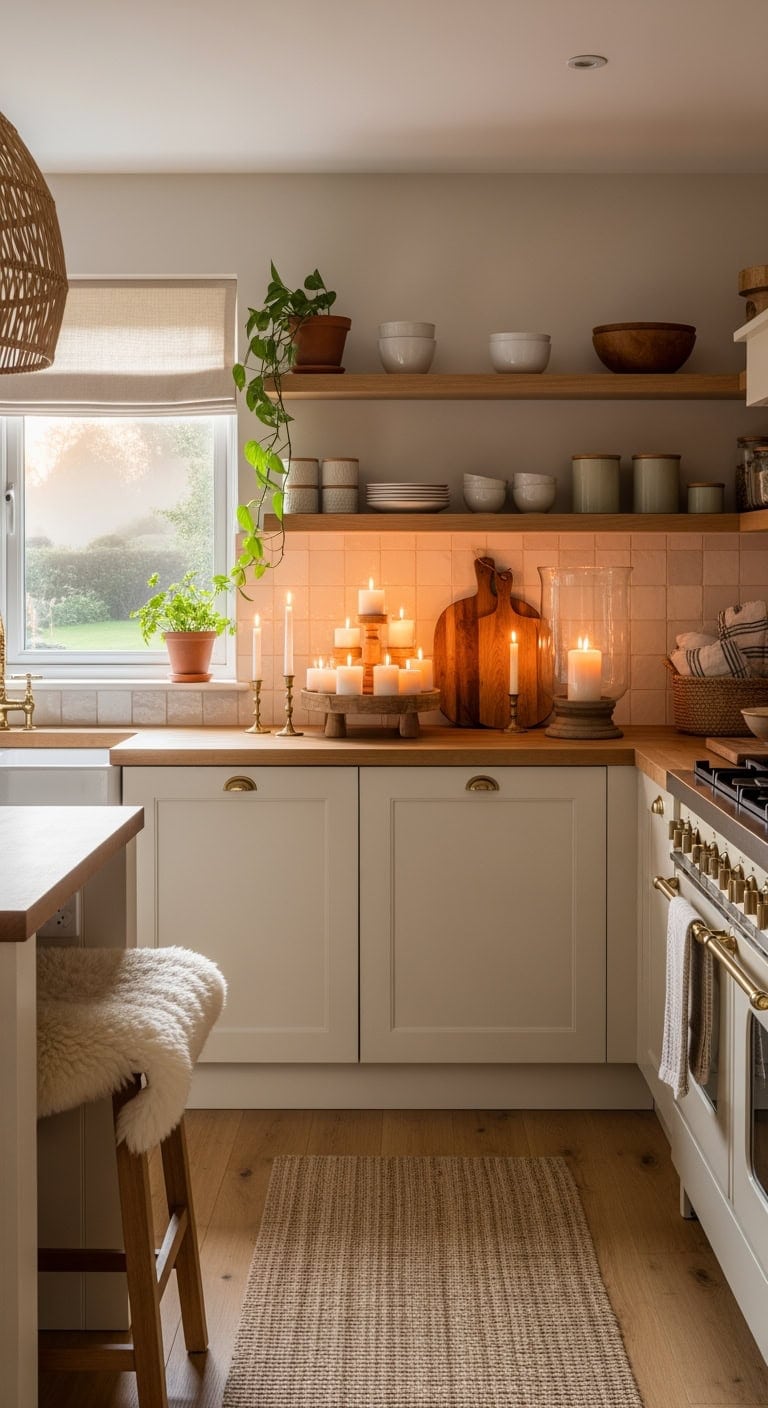 candlelit cozy hygge kitchen