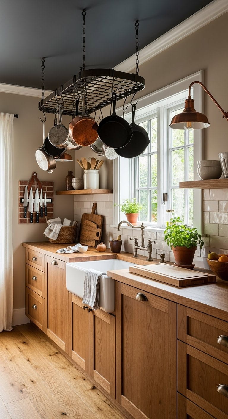 ceiling mounted artisan cookware display