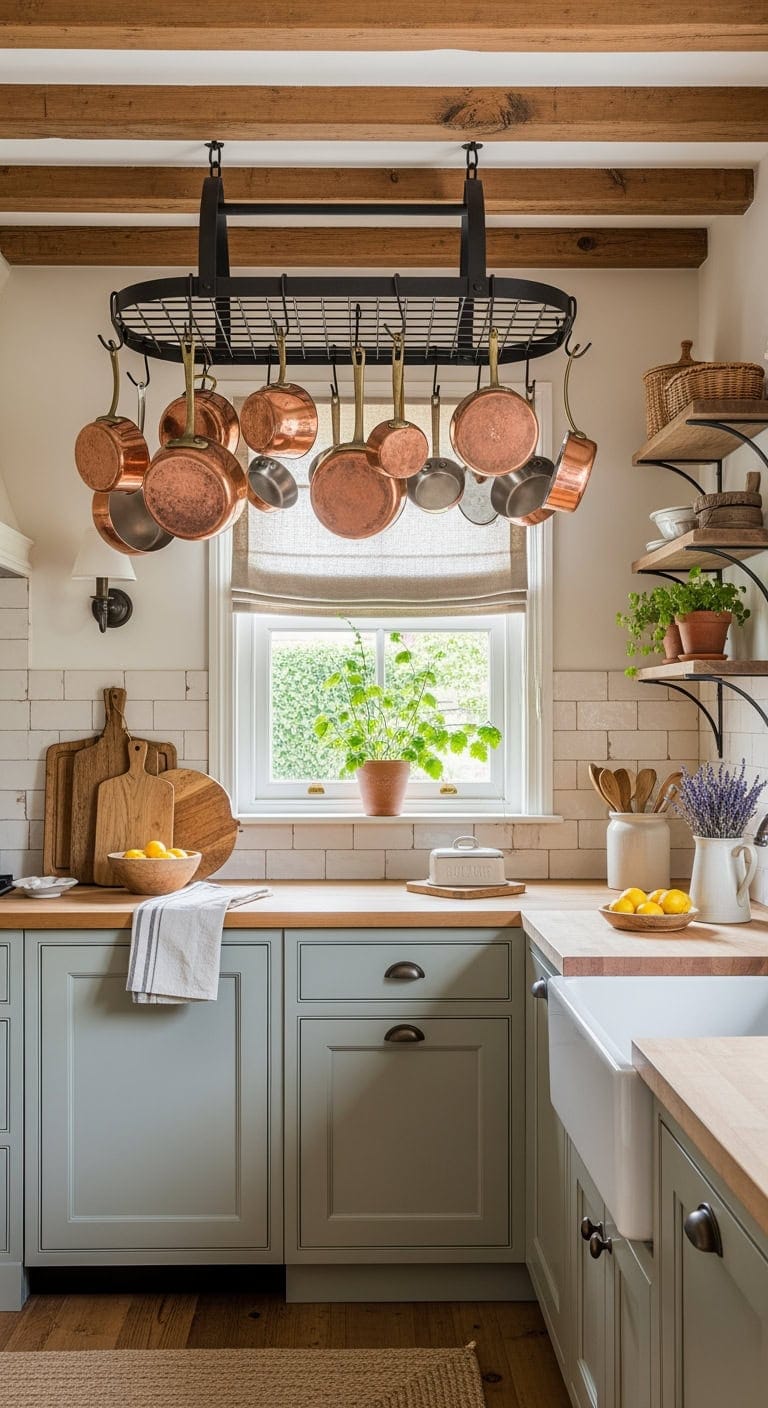 ceiling mounted rustic copper display