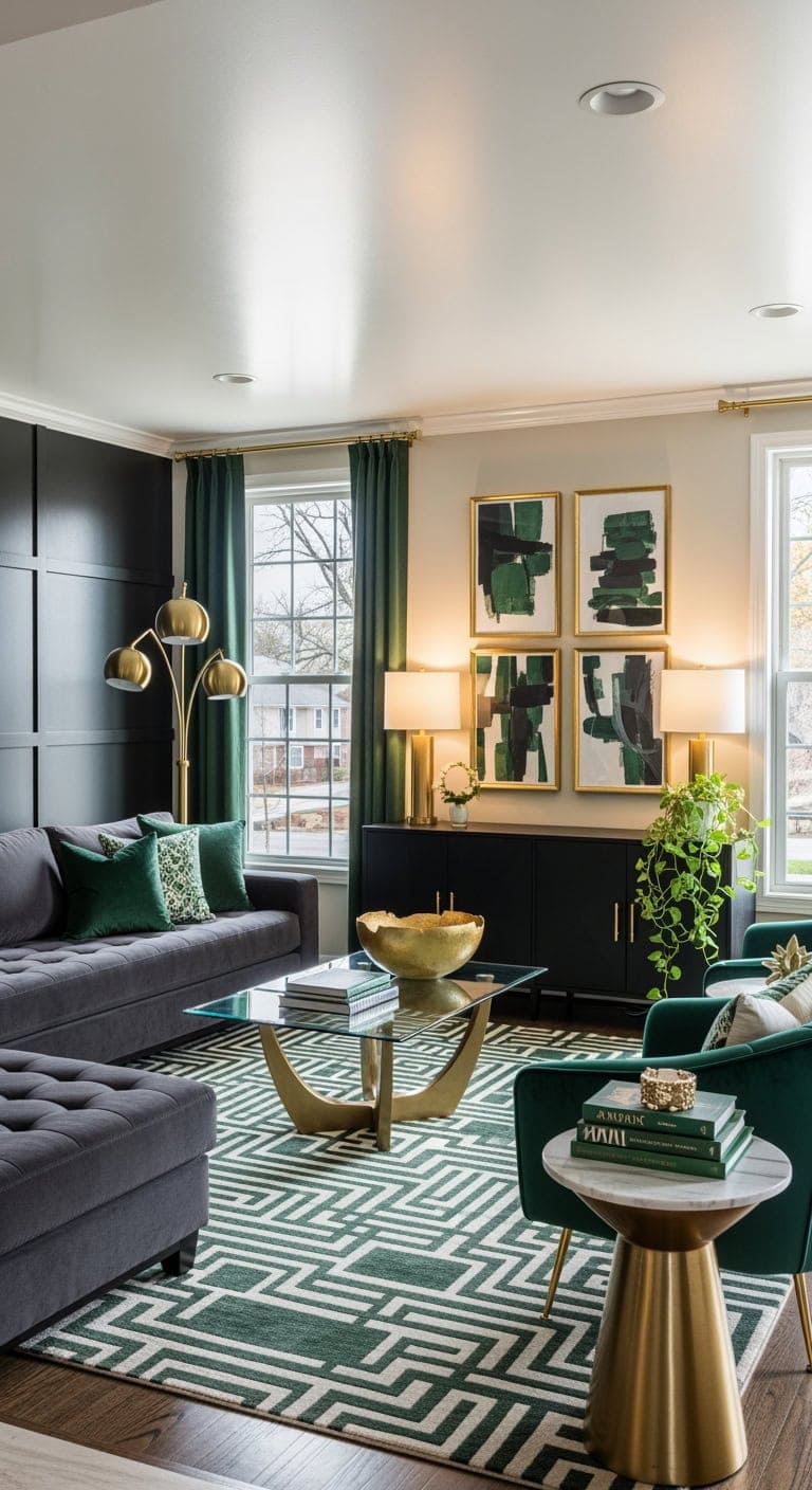 charcoal sectional with emerald