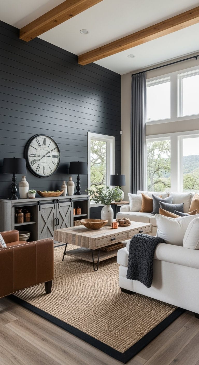 charcoal shiplap with beams