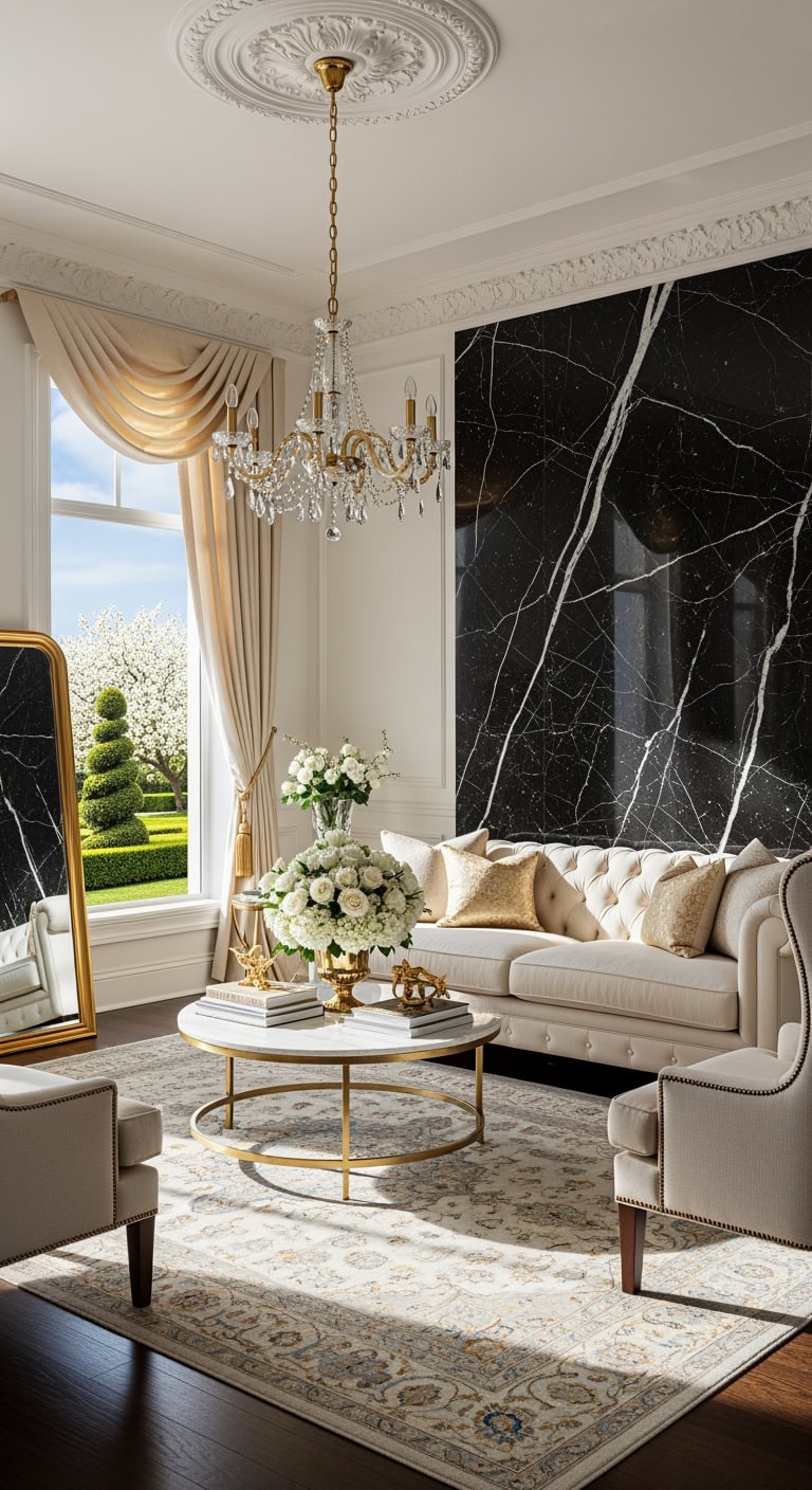 chic black accent wall living